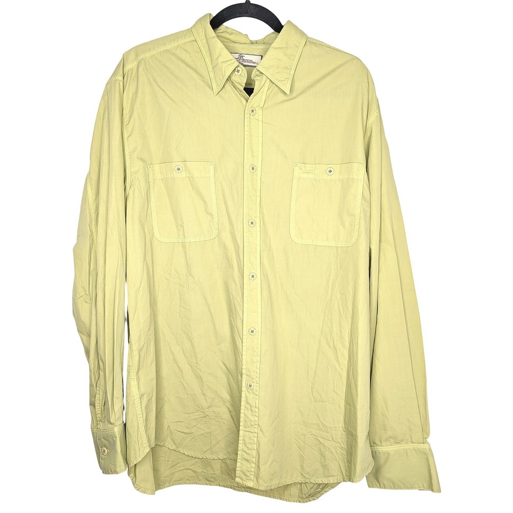Tommy Bahama Button Down Shirt Mens Large L Green Cotton Long Sleeve Casual TB